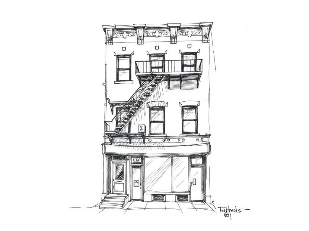 Ink sketch of a Lower East Side loft building
